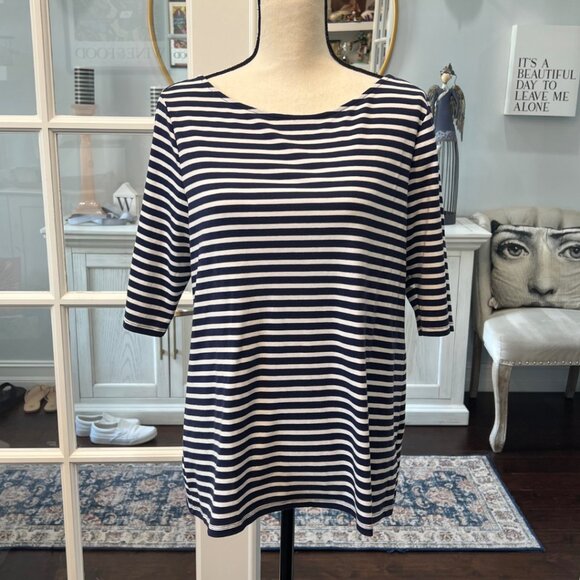 Old Navy Classic Navy Blue Striped Shirt Boat Neck Scoop Back XL - Picture 1 of 4